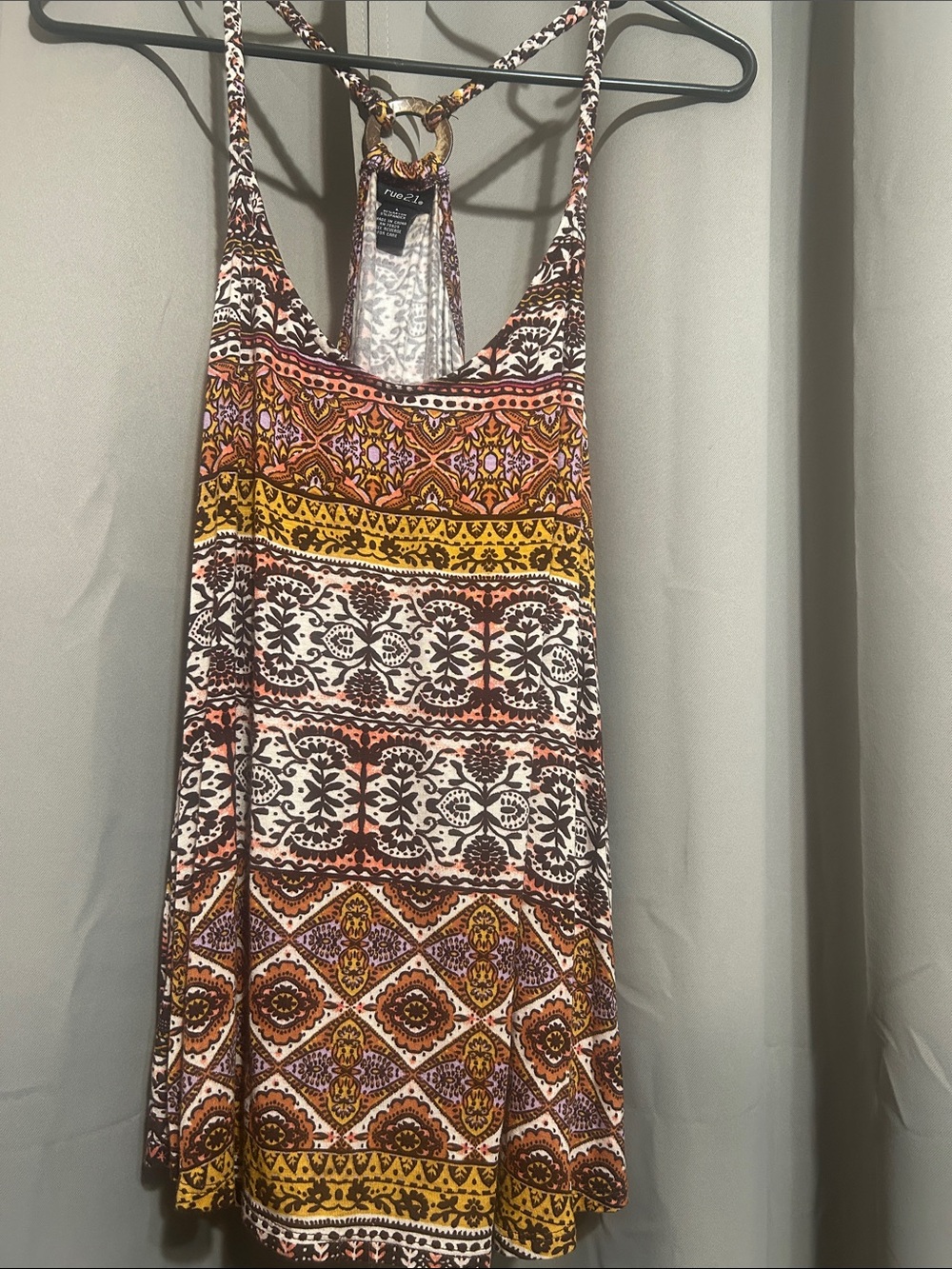 Rue21 Multicolor Printed Racerback Tank with Ring Accent